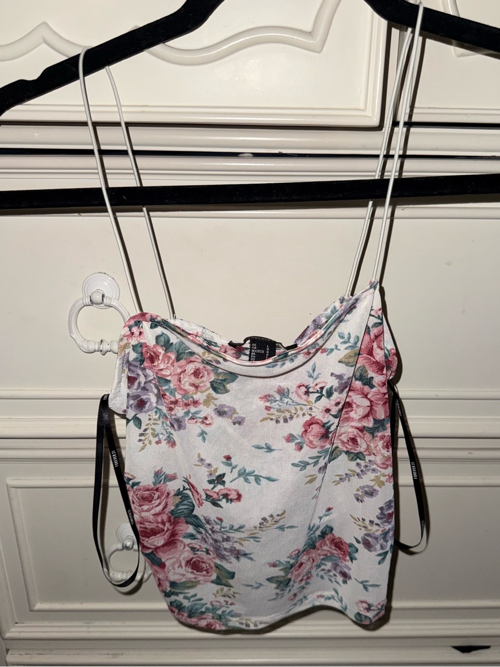 Floral Spaghetti Strap Cami Top - White/Pink